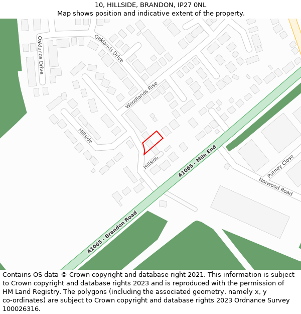 10, HILLSIDE, BRANDON, IP27 0NL: Location map and indicative extent of plot