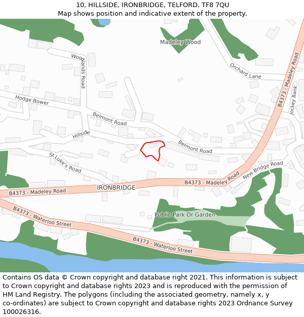 10, HILLSIDE, IRONBRIDGE, TELFORD, TF8 7QU: Location map and indicative extent of plot