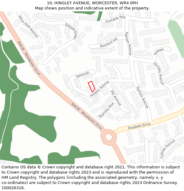 10, HINGLEY AVENUE, WORCESTER, WR4 0PH: Location map and indicative extent of plot