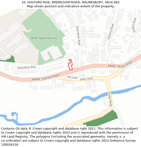 10, HOLFORD RISE, BREMILHAM ROAD, MALMESBURY, SN16 0EA: Location map and indicative extent of plot