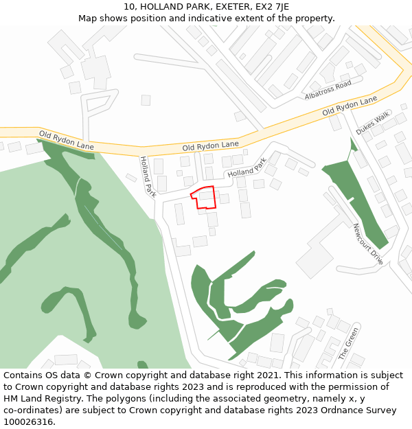 10, HOLLAND PARK, EXETER, EX2 7JE: Location map and indicative extent of plot