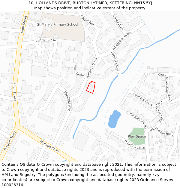 10, HOLLANDS DRIVE, BURTON LATIMER, KETTERING, NN15 5YJ: Location map and indicative extent of plot