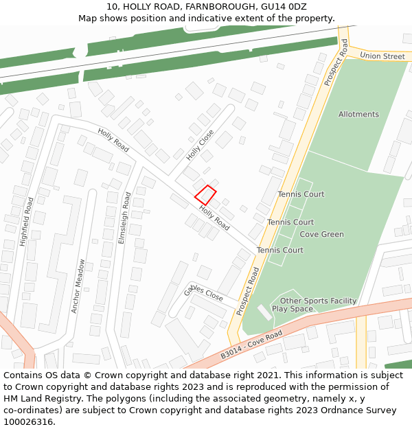 10, HOLLY ROAD, FARNBOROUGH, GU14 0DZ: Location map and indicative extent of plot