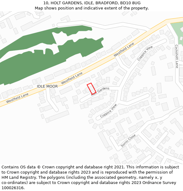 10, HOLT GARDENS, IDLE, BRADFORD, BD10 8UG: Location map and indicative extent of plot