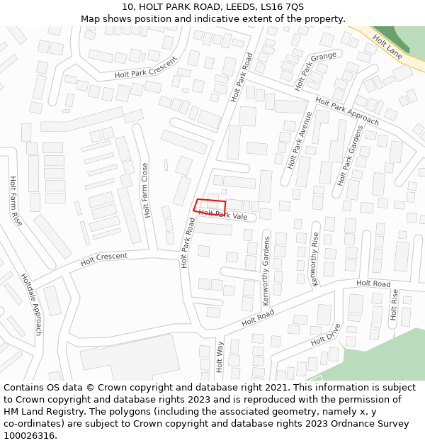 10, HOLT PARK ROAD, LEEDS, LS16 7QS: Location map and indicative extent of plot