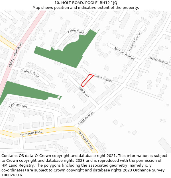 10, HOLT ROAD, POOLE, BH12 1JQ: Location map and indicative extent of plot
