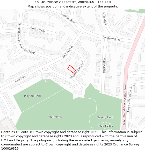 10, HOLYROOD CRESCENT, WREXHAM, LL11 2EN: Location map and indicative extent of plot