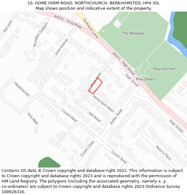 10, HOME FARM ROAD, NORTHCHURCH, BERKHAMSTED, HP4 3SL: Location map and indicative extent of plot