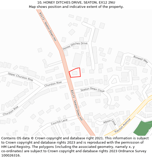 10, HONEY DITCHES DRIVE, SEATON, EX12 2NU: Location map and indicative extent of plot