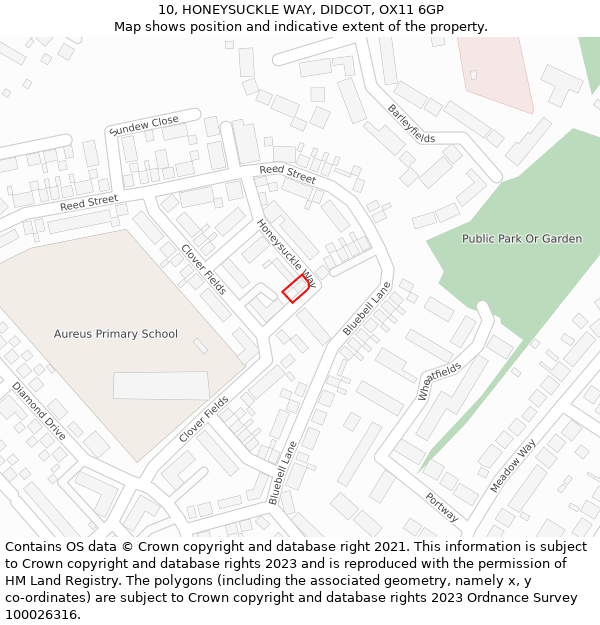 10, HONEYSUCKLE WAY, DIDCOT, OX11 6GP: Location map and indicative extent of plot