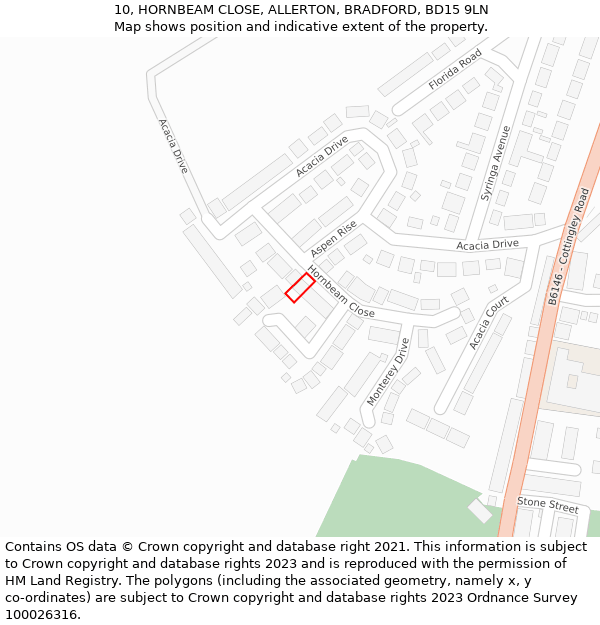 10, HORNBEAM CLOSE, ALLERTON, BRADFORD, BD15 9LN: Location map and indicative extent of plot