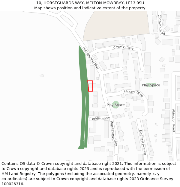 10, HORSEGUARDS WAY, MELTON MOWBRAY, LE13 0SU: Location map and indicative extent of plot