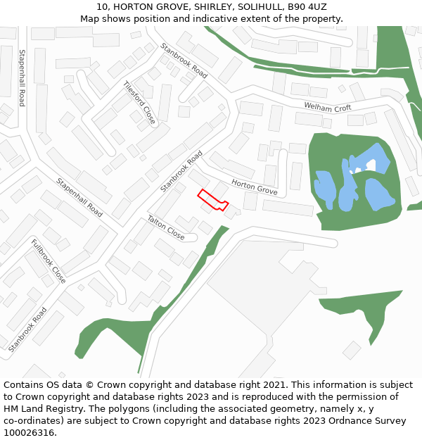 10, HORTON GROVE, SHIRLEY, SOLIHULL, B90 4UZ: Location map and indicative extent of plot