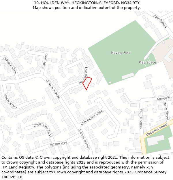 10, HOULDEN WAY, HECKINGTON, SLEAFORD, NG34 9TY: Location map and indicative extent of plot