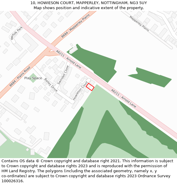 10, HOWIESON COURT, MAPPERLEY, NOTTINGHAM, NG3 5UY: Location map and indicative extent of plot