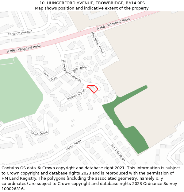 10, HUNGERFORD AVENUE, TROWBRIDGE, BA14 9ES: Location map and indicative extent of plot