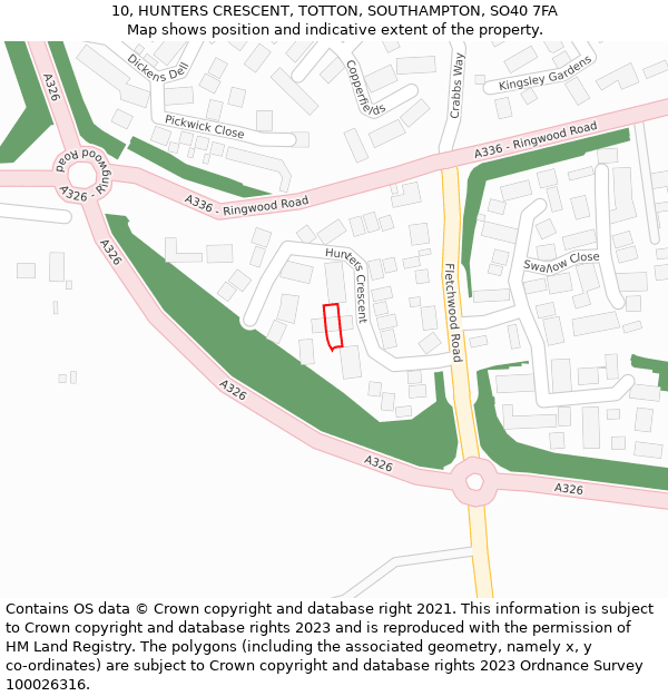 10, HUNTERS CRESCENT, TOTTON, SOUTHAMPTON, SO40 7FA: Location map and indicative extent of plot