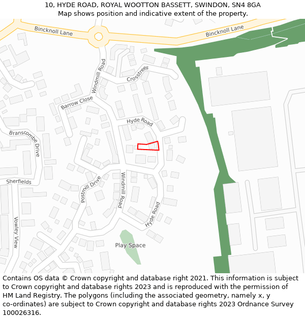 10, HYDE ROAD, ROYAL WOOTTON BASSETT, SWINDON, SN4 8GA: Location map and indicative extent of plot