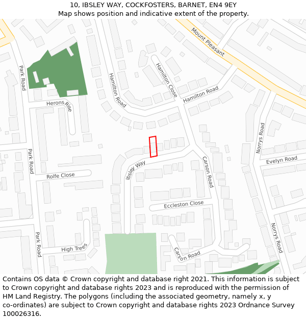 10, IBSLEY WAY, COCKFOSTERS, BARNET, EN4 9EY: Location map and indicative extent of plot