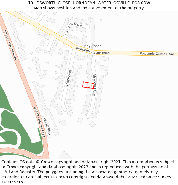 10, IDSWORTH CLOSE, HORNDEAN, WATERLOOVILLE, PO8 0DW: Location map and indicative extent of plot
