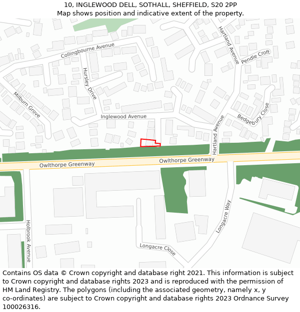 10, INGLEWOOD DELL, SOTHALL, SHEFFIELD, S20 2PP: Location map and indicative extent of plot