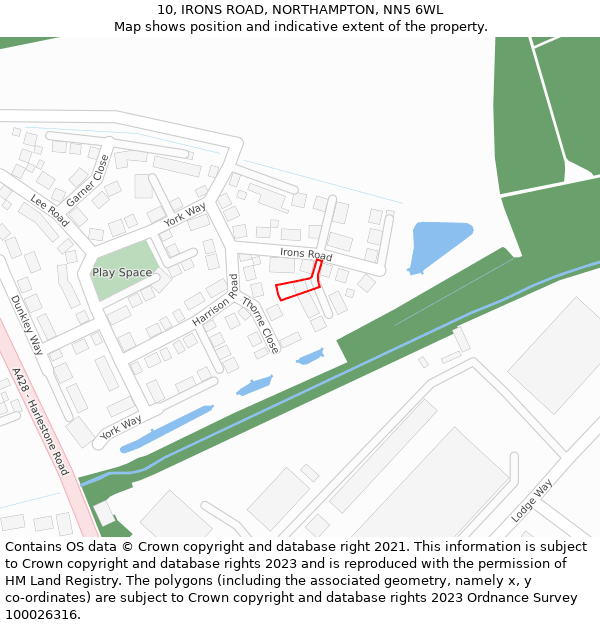10, IRONS ROAD, NORTHAMPTON, NN5 6WL: Location map and indicative extent of plot