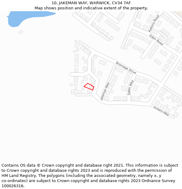 10, JAKEMAN WAY, WARWICK, CV34 7AF: Location map and indicative extent of plot