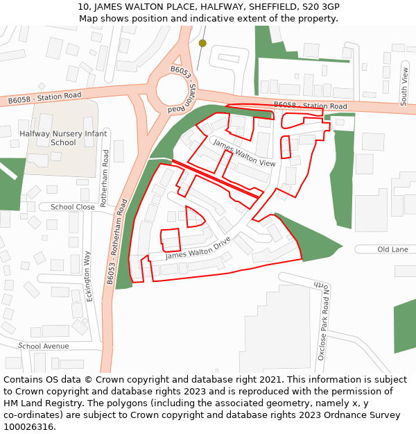 10, JAMES WALTON PLACE, HALFWAY, SHEFFIELD, S20 3GP: Location map and indicative extent of plot