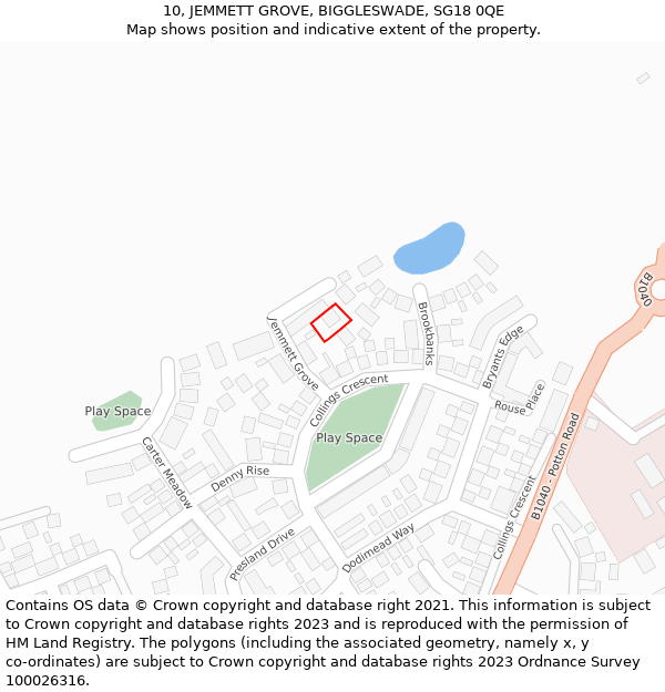 10, JEMMETT GROVE, BIGGLESWADE, SG18 0QE: Location map and indicative extent of plot