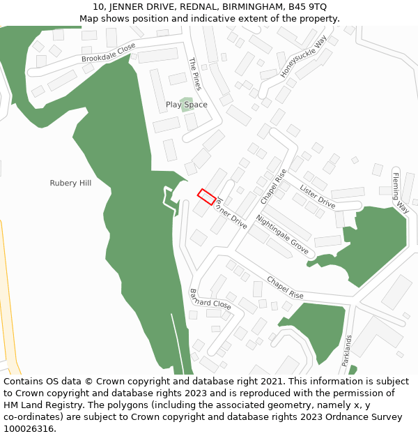 10, JENNER DRIVE, REDNAL, BIRMINGHAM, B45 9TQ: Location map and indicative extent of plot