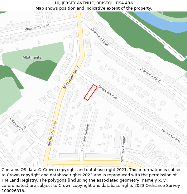 10, JERSEY AVENUE, BRISTOL, BS4 4RA: Location map and indicative extent of plot