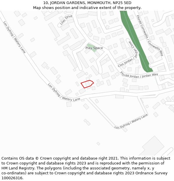 10, JORDAN GARDENS, MONMOUTH, NP25 5ED: Location map and indicative extent of plot