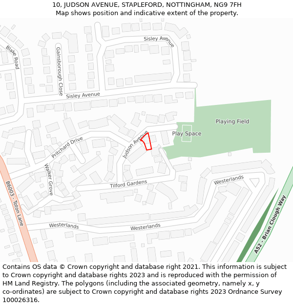 10, JUDSON AVENUE, STAPLEFORD, NOTTINGHAM, NG9 7FH: Location map and indicative extent of plot
