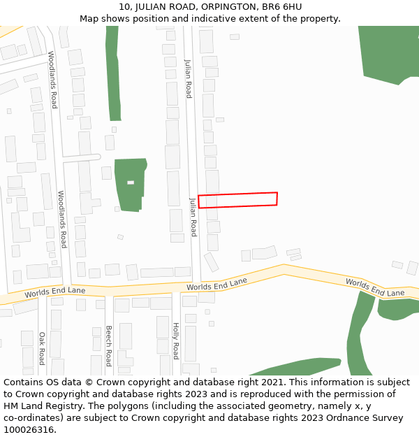 10, JULIAN ROAD, ORPINGTON, BR6 6HU: Location map and indicative extent of plot