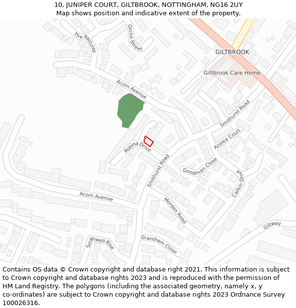 10, JUNIPER COURT, GILTBROOK, NOTTINGHAM, NG16 2UY: Location map and indicative extent of plot