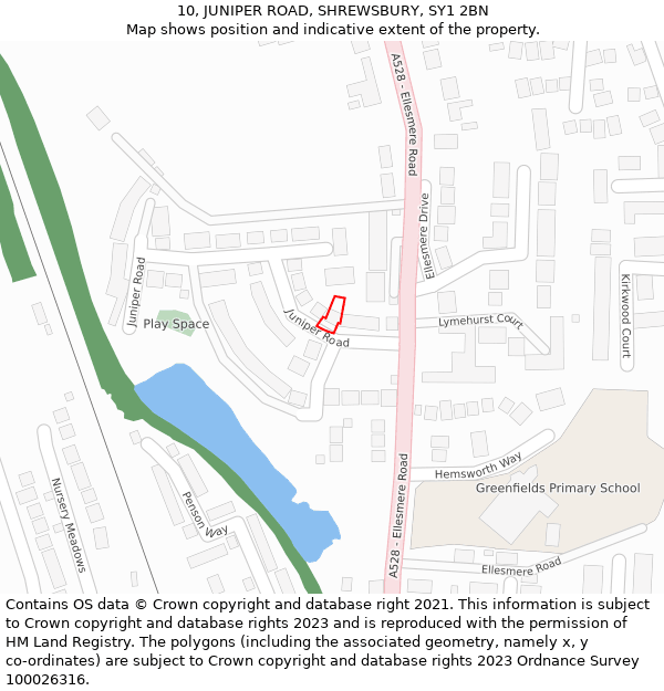 10, JUNIPER ROAD, SHREWSBURY, SY1 2BN: Location map and indicative extent of plot