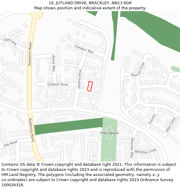 10, JUTLAND DRIVE, BRACKLEY, NN13 6GR: Location map and indicative extent of plot