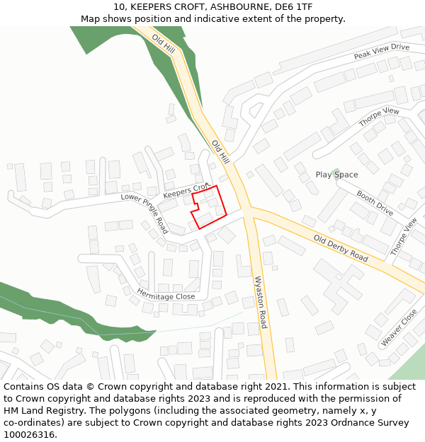 10, KEEPERS CROFT, ASHBOURNE, DE6 1TF: Location map and indicative extent of plot