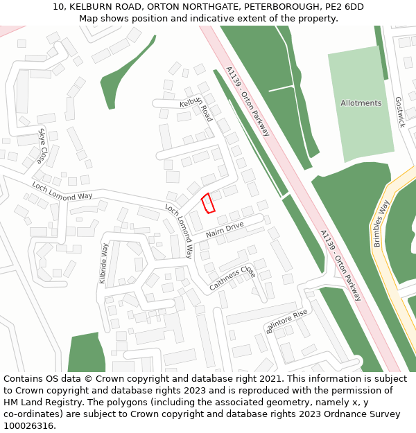 10, KELBURN ROAD, ORTON NORTHGATE, PETERBOROUGH, PE2 6DD: Location map and indicative extent of plot