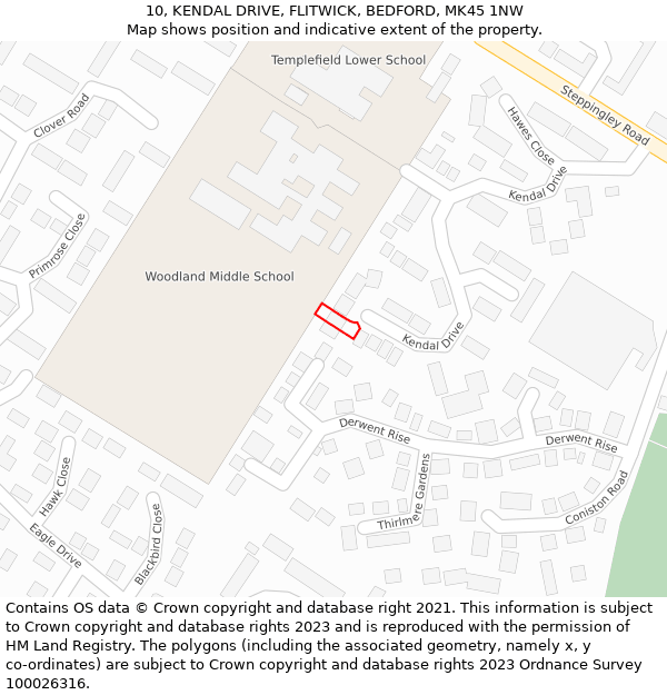 10, KENDAL DRIVE, FLITWICK, BEDFORD, MK45 1NW: Location map and indicative extent of plot