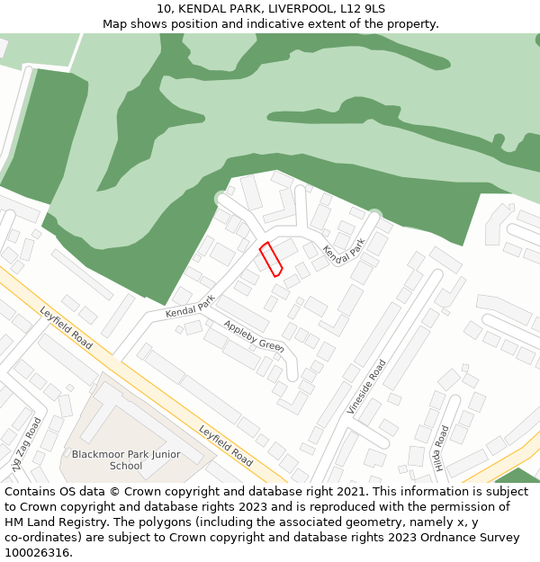 10, KENDAL PARK, LIVERPOOL, L12 9LS: Location map and indicative extent of plot