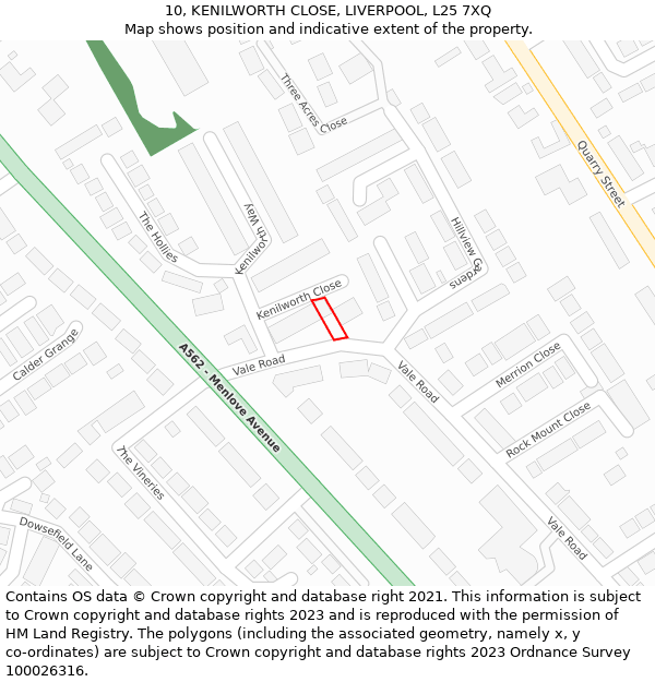10, KENILWORTH CLOSE, LIVERPOOL, L25 7XQ: Location map and indicative extent of plot