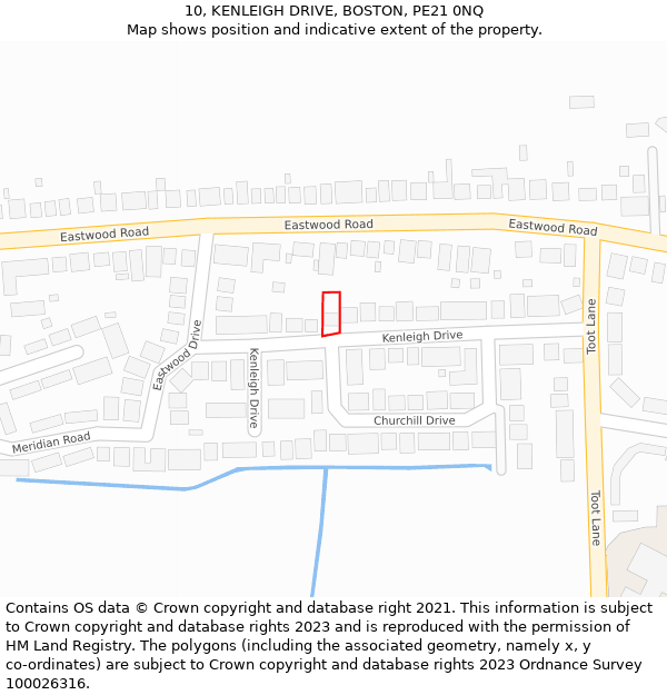 10, KENLEIGH DRIVE, BOSTON, PE21 0NQ: Location map and indicative extent of plot