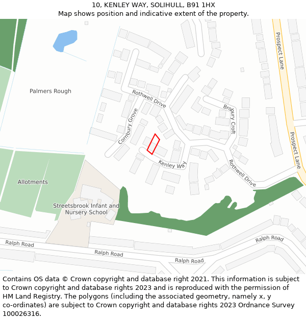 10, KENLEY WAY, SOLIHULL, B91 1HX: Location map and indicative extent of plot