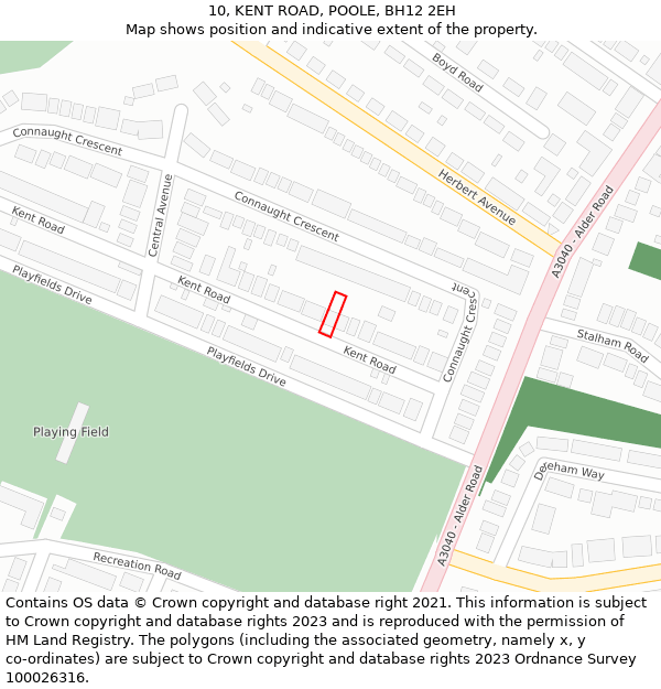 10, KENT ROAD, POOLE, BH12 2EH: Location map and indicative extent of plot