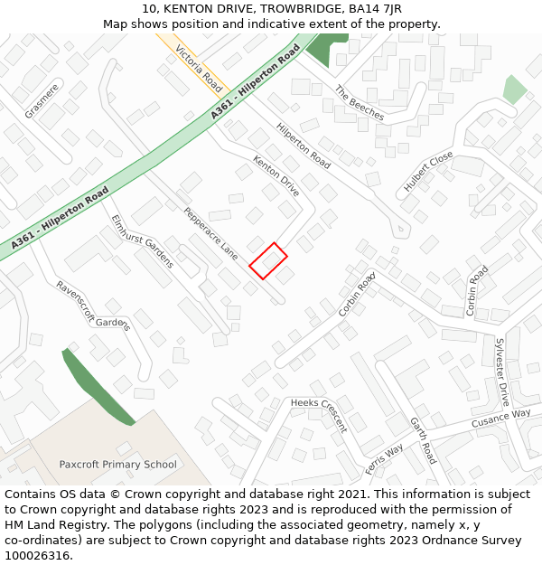 10, KENTON DRIVE, TROWBRIDGE, BA14 7JR: Location map and indicative extent of plot