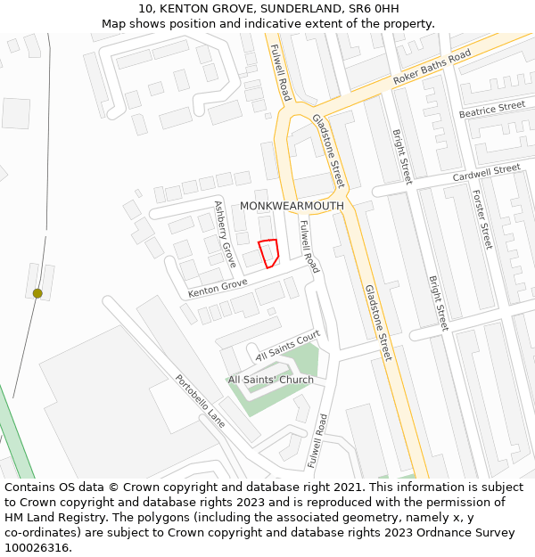 10, KENTON GROVE, SUNDERLAND, SR6 0HH: Location map and indicative extent of plot