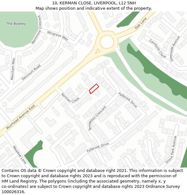 10, KERMAN CLOSE, LIVERPOOL, L12 5NH: Location map and indicative extent of plot