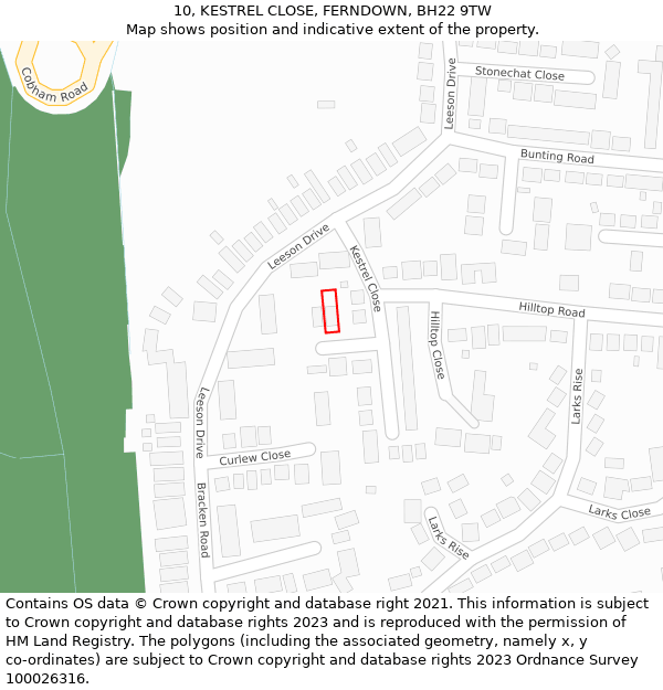 10, KESTREL CLOSE, FERNDOWN, BH22 9TW: Location map and indicative extent of plot