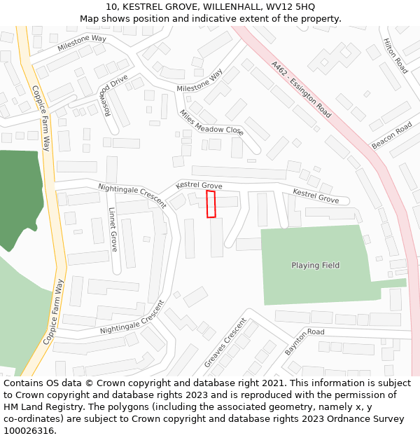 10, KESTREL GROVE, WILLENHALL, WV12 5HQ: Location map and indicative extent of plot